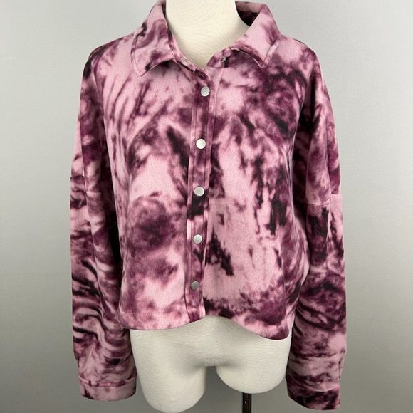 NWT ABOUND Pink Acid Wash Snap Button Shacket (XL) - Picture 2 of 8